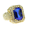 Mens Faux Blue Sapphire Stone Gold Finish Hip Hop Ring