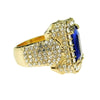 Mens Faux Blue Sapphire Stone Gold Finish Hip Hop Ring