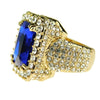 Mens Faux Blue Sapphire Stone Gold Finish Hip Hop Ring