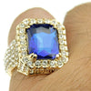 Mens Faux Blue Sapphire Stone Gold Finish Hip Hop Ring