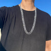 Mens Frosted Glitter Cuban Chain  Silver Tone 30" Necklace