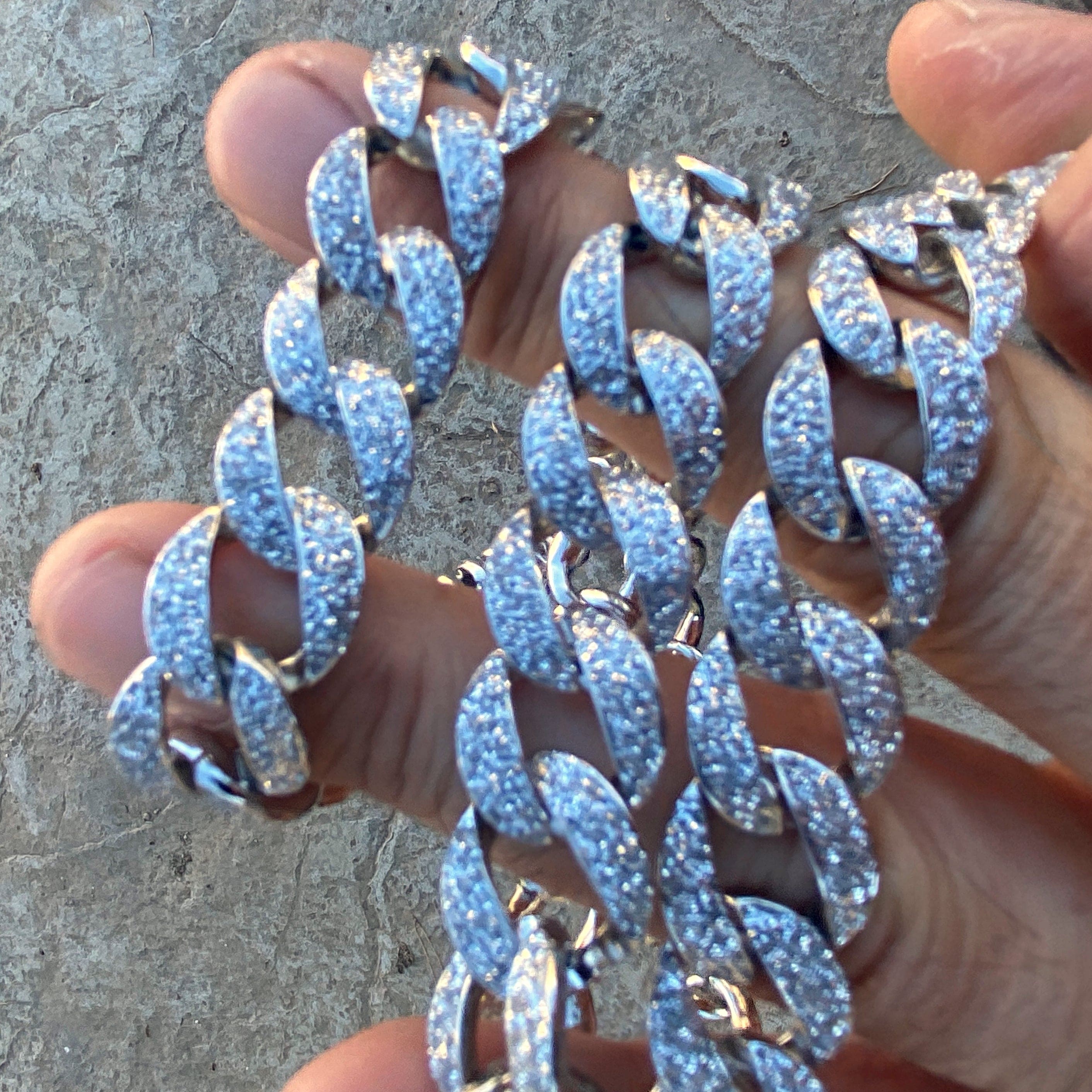 Mens Frosted Glitter Cuban Chain Silver Tone 30