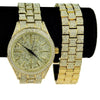 Mens Gold Finish "Hour Marks" Hip Hop Watch & Bracelet Set