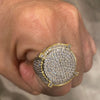 Mens Huge CZ Round Two-Tone Ring 22MM