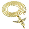 Micro Angel Iced Wings Gold Finish Rope Chain Necklace 24"