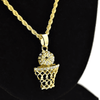 Micro Basketball Pendant Gold Finish Rope Chain 24"