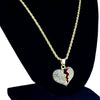 Micro Broken Heart 24" Rope Gold Finish Chain Necklace