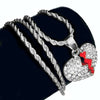 Micro Broken Heart Pendant  Silver Tone Rope Chain Necklace 24"