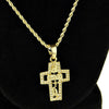 Micro Combo Cross Gold Finish Rope Chain Necklace 24"