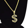 Micro Dollar Sign Iced Pendant Rope Gold Finish Chain Necklace 24"