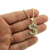 Micro Dollar Sign Iced Pendant Rope Gold Finish Chain Necklace 24"