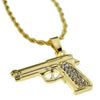 Micro Gun Pistol Iced Pendant Rope Chain Gold Finish Necklace 24"
