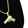 Micro Gun Pistol Iced Pendant Rope Chain Gold Finish Necklace 24"