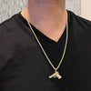 Micro Gun Pistol Iced Pendant Rope Chain Gold Finish Necklace 24"