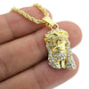 Micro Jesus Head Iced Pendant Gold Finish 24" Rope Necklace