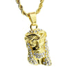 Micro Jesus Head Iced Pendant Gold Finish 24" Rope Necklace