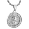 Micro Jesus Head Round Silver Tone 24" Rope Chain Necklace