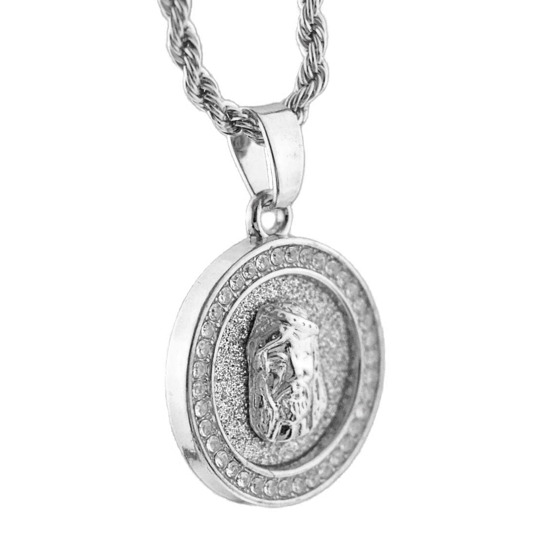 Micro Jesus Head Round Silver Tone 24