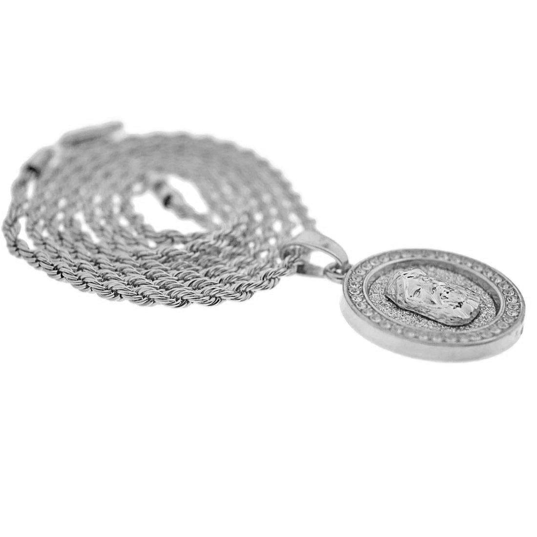 Jesus Rope Silver Chain Micro Jesus Head Round Silver Tone 24