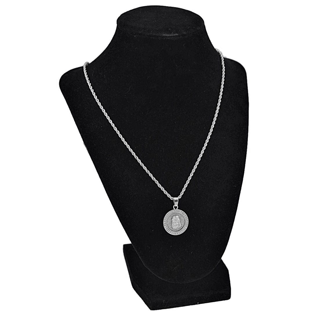 Jesus Rope Silver Chain Micro Jesus Head Round Silver Tone 24