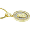 Micro Jesus Round Glitter Pendant Gold Finish 24" Rope Necklace