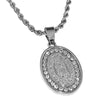 Micro Mary Oval Silver Tone Chain Necklace 24"