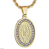 Micro Virgin Mary Oval Gold Finish Chain Necklace 24"