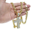 Micropave Cross Gold Finish Iced 30" Cuban Chain Necklace