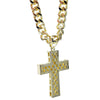 Micropave Cross Gold Finish Iced 30" Cuban Chain Necklace