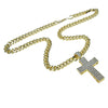 Micropave Cross Gold Finish Iced 30" Cuban Chain Necklace