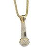 Microphone Iced Pendant Gold Finish 36" Franco Chain Necklace