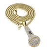 Microphone Iced Pendant Gold Finish 36" Franco Chain Necklace