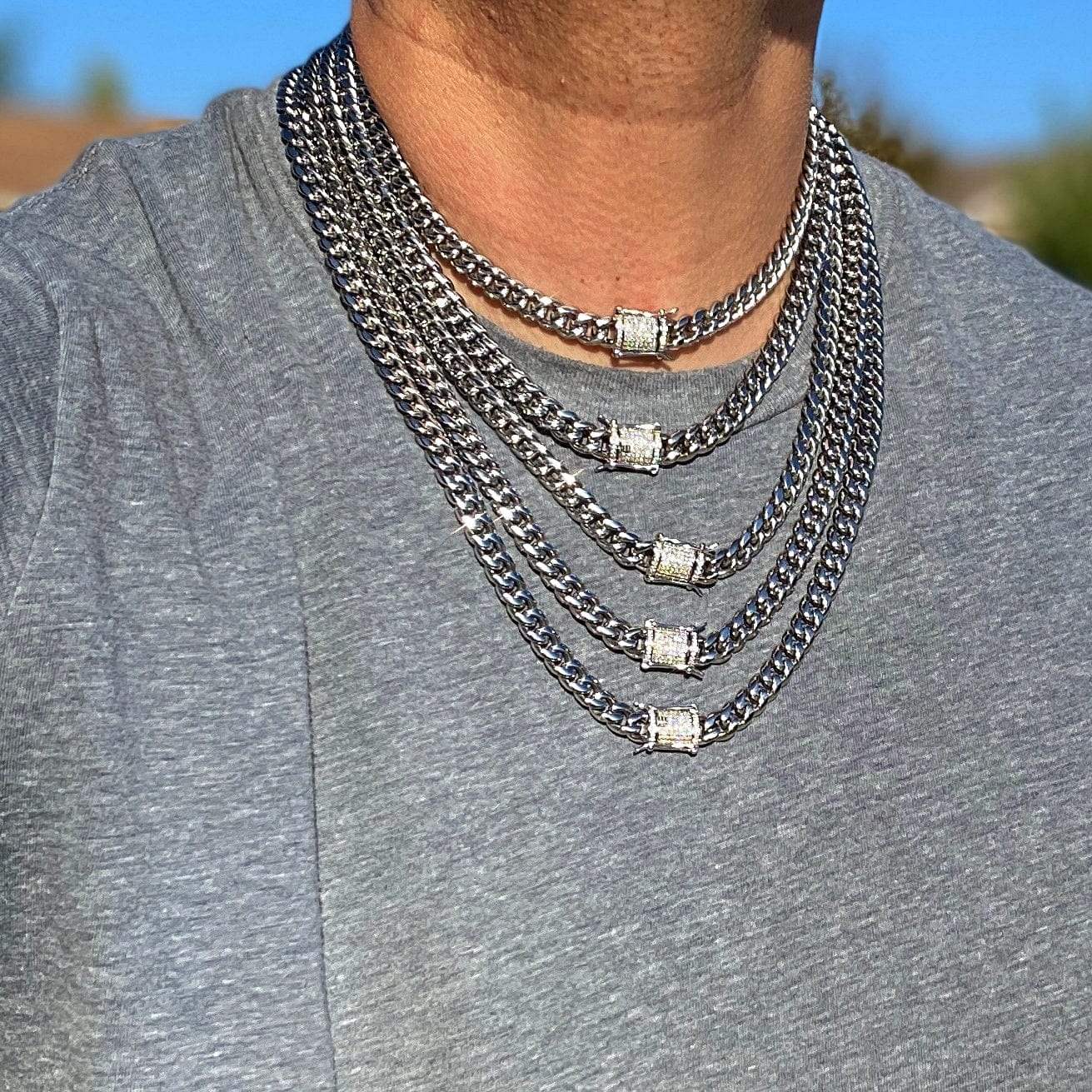 Moissanite Clasp Iced Lock Miami Cuban Link Chain Stainless Steel 8MM