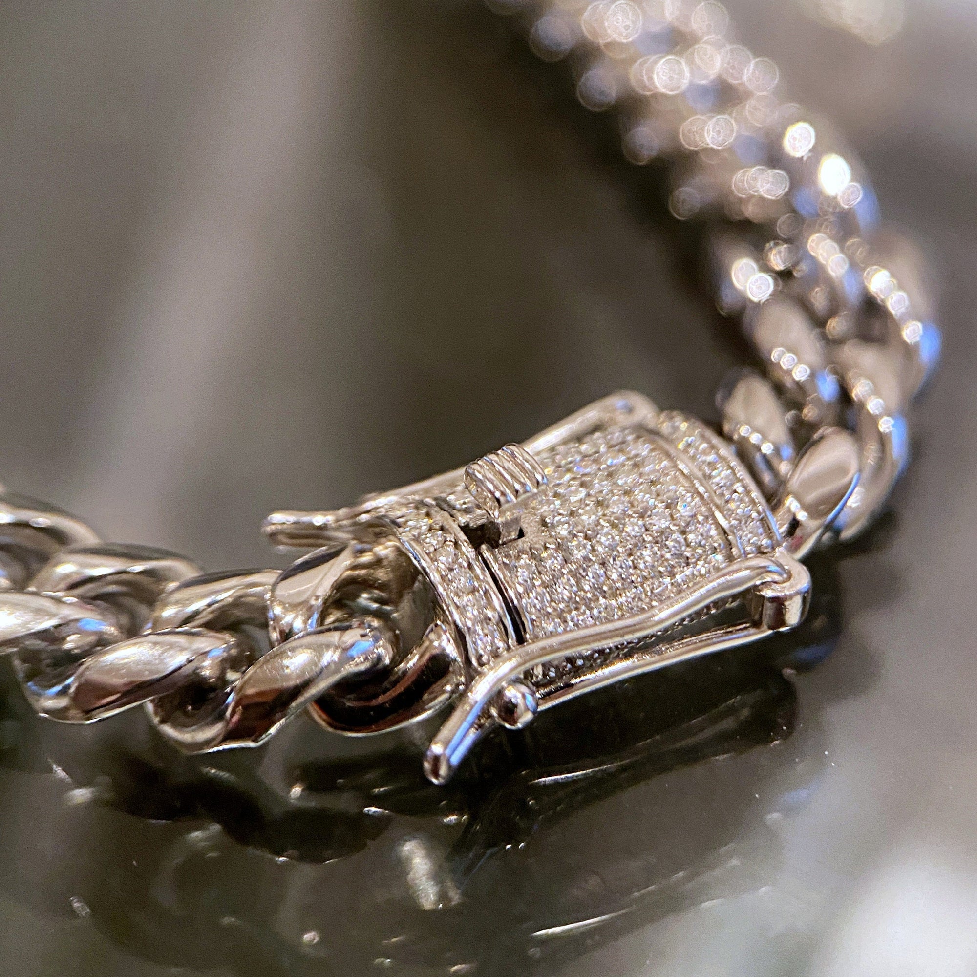 Moissanite Clasp Iced Lock Miami Cuban Link Chain Stainless Steel 8MM