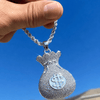 Money Bag Chain Hip Hop Pendant Silver Tone Iced Rope Necklace 24"