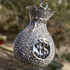 Money Bag Chain Hip Hop Pendant Silver Tone Iced Rope Necklace 24"