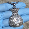 Money Bag Chain Hip Hop Pendant Silver Tone Iced Rope Necklace 24"