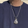 Money Bag Chain Hip Hop Pendant Silver Tone Iced Rope Necklace 24"