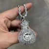 Money Bag Chain Hip Hop Pendant Silver Tone Iced Rope Necklace 24"