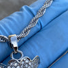 Money Bag Chain Hip Hop Pendant Silver Tone Iced Rope Necklace 24"