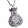 Money Bag Chain Hip Hop Pendant Silver Tone Iced Rope Necklace 24"