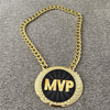 MVP Turnover Chain Necklace Huge 6" Gold Medal Pendant Award Cuban Link 35"