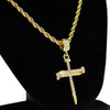 Nail Cross Iced Pendant Gold Finish Rope Chain Necklace 24"