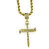 Nail Cross Iced Pendant Gold Finish Rope Chain Necklace 24"