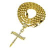 Nail Cross Iced Pendant Gold Finish Rope Chain Necklace 24"