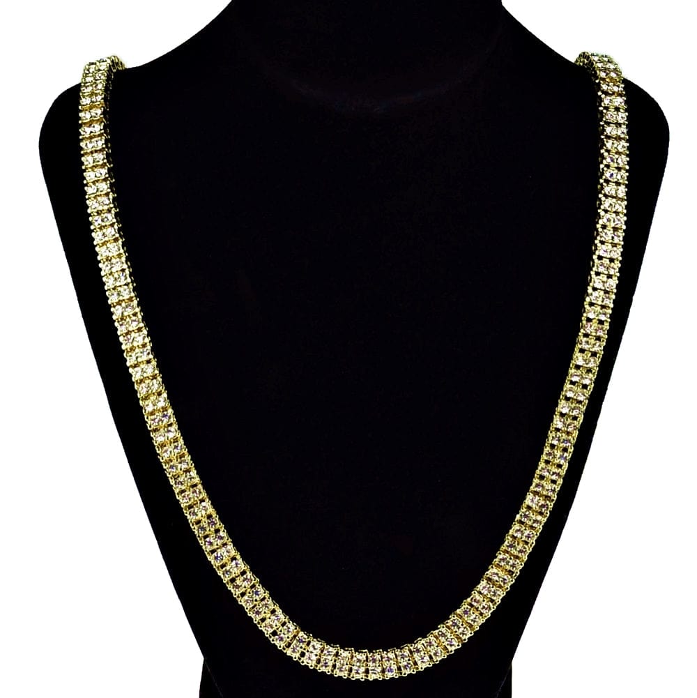 Pharaoh Gold Finish Two Row Tennis Chain Necklace 30