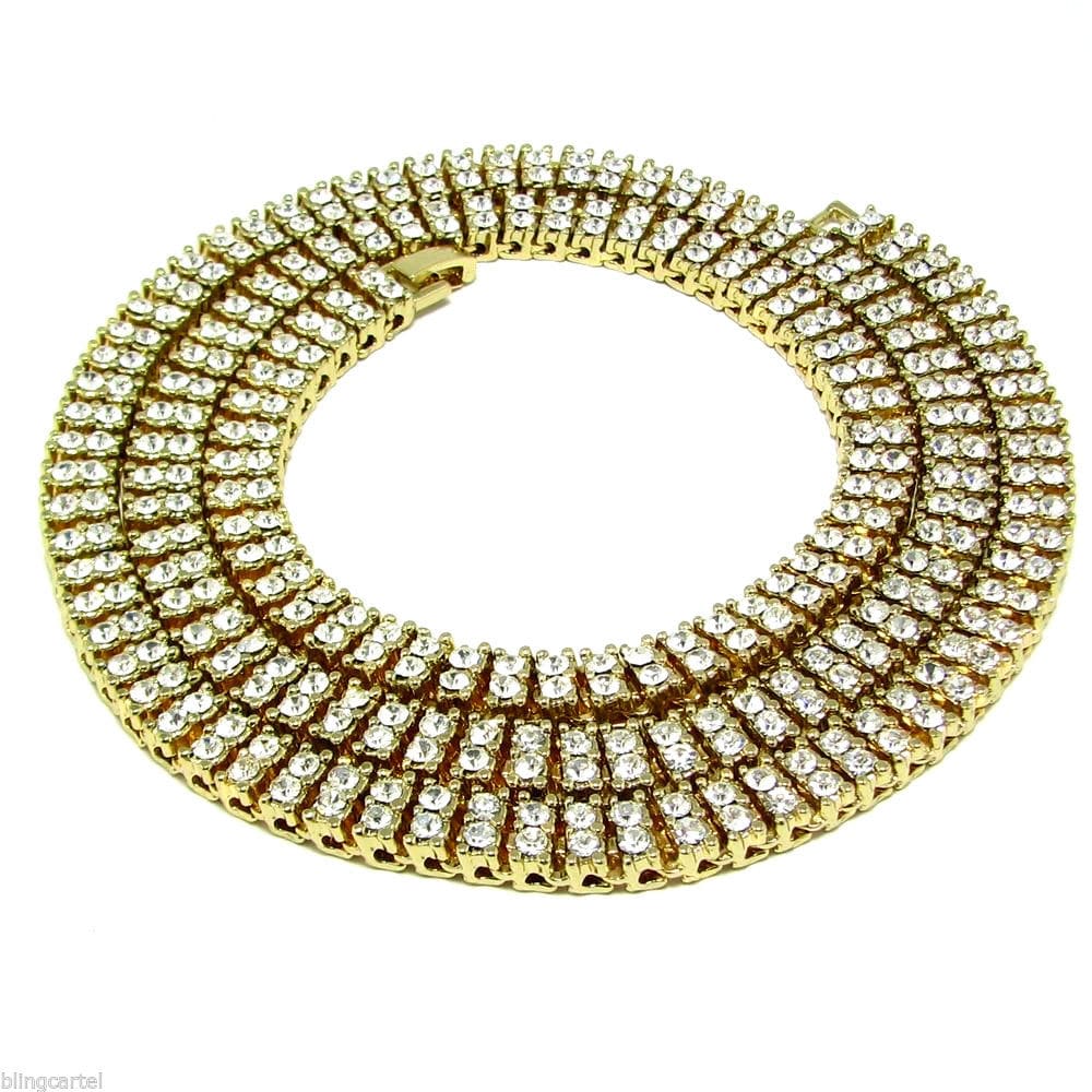 Pharaoh Gold Finish Two Row Tennis Chain Necklace 30