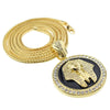 Pharaoh King Coin Pendant Gold Finish/Black 36" Franco Necklace