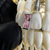 Pink Baguette CZ Gap Grill Iced Single Silver Tone Tooth Grillz