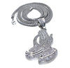 Pray Hands Iced Pendant Silver Tone Franco Chain Necklace 36"